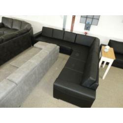 n609 strak zwart leder 3h3 hoekbank