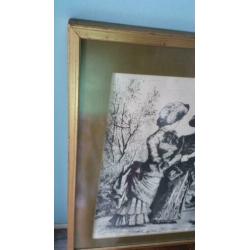 Prachtige oude zwart wit print in lijst