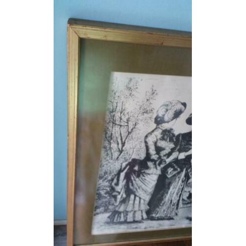 Prachtige oude zwart wit print in lijst