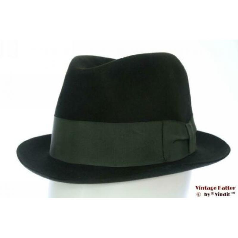 Vintage Gleufhoed Anton Fischer zwart met groene band 56