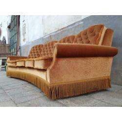 Jaren '70 Retro Goud Kleur Bank | Vintage 4zits Sofa Velours