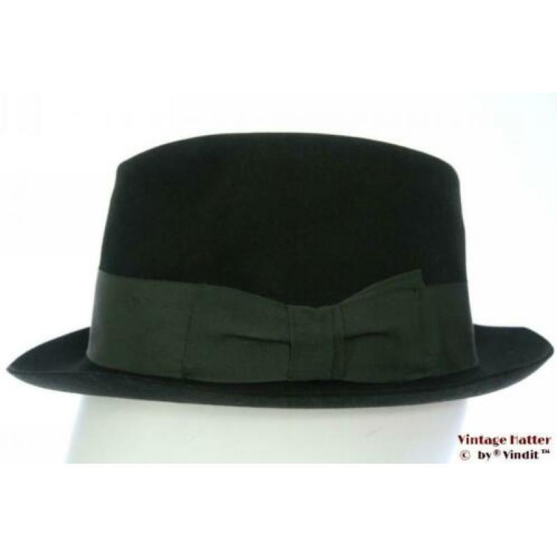 Vintage Gleufhoed Anton Fischer zwart met groene band 56