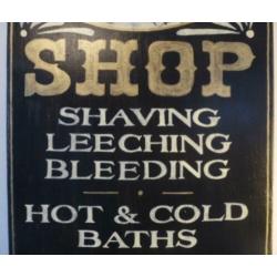 Handgeschilderd vintage houten bord/barber shop/kapper/goud