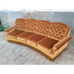 Jaren '70 Retro Goud Kleur Bank | Vintage 4zits Sofa Velours