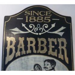 Handgeschilderd vintage houten bord/barber shop/kapper/goud