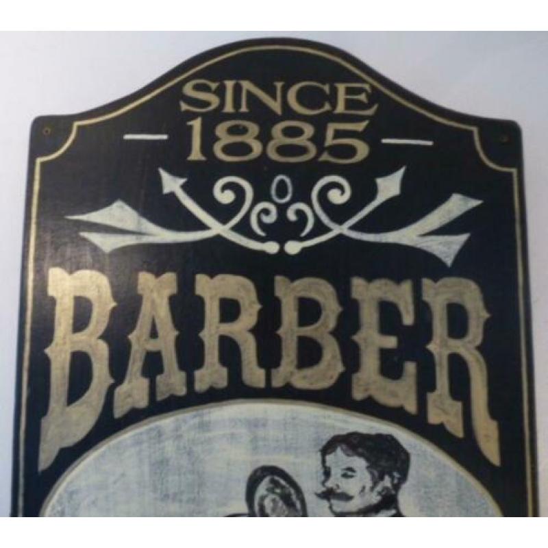 Handgeschilderd vintage houten bord/barber shop/kapper/goud
