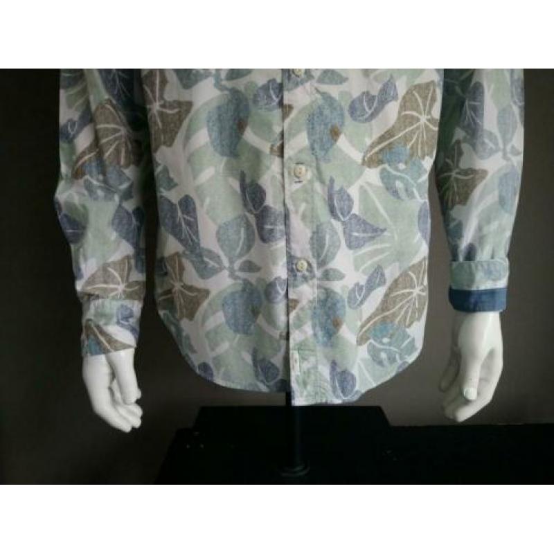 Marc O'polo overhemd. Blauw Groen blad motief. Maat L