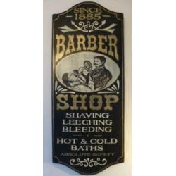 Handgeschilderd vintage houten bord/barber shop/kapper/goud