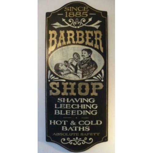 Handgeschilderd vintage houten bord/barber shop/kapper/goud
