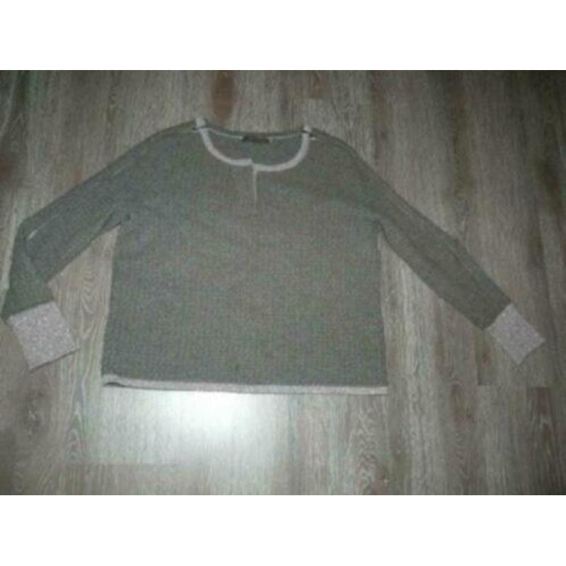 chique taupe wollen trui glitter randen Gustav maat L 40 42