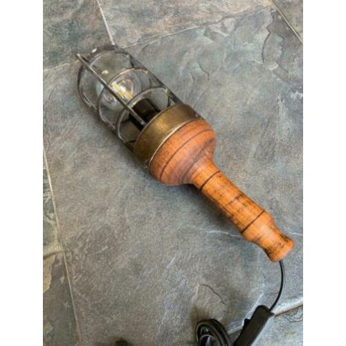 Houten looplamp, werklamp, looplamp, antieke looplamp, indus