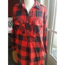 Zwart/rood geblokte blouse Anti Blue S