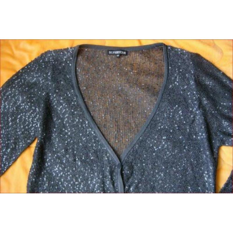 Antraciet SUPERSTAR vest met pailletten maat 40 zgan