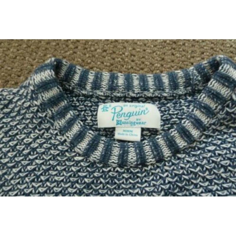 Heren/jongens trui donker blauw/wit gebreide trui Pinguin M