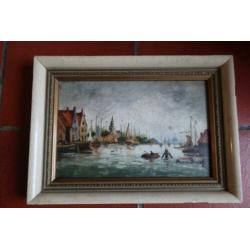 oud olieverfschilderiitje haven Vinkenveen