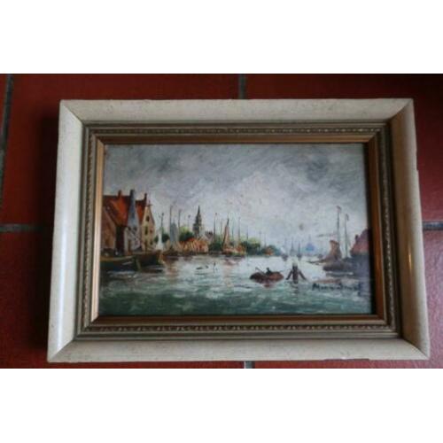 oud olieverfschilderiitje haven Vinkenveen
