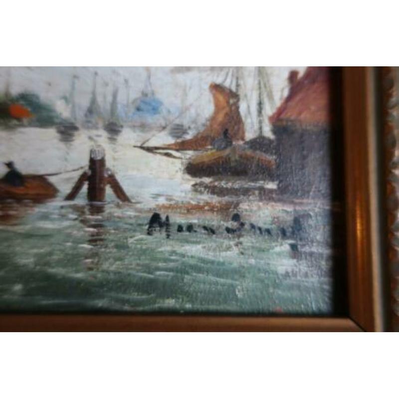 oud olieverfschilderiitje haven Vinkenveen