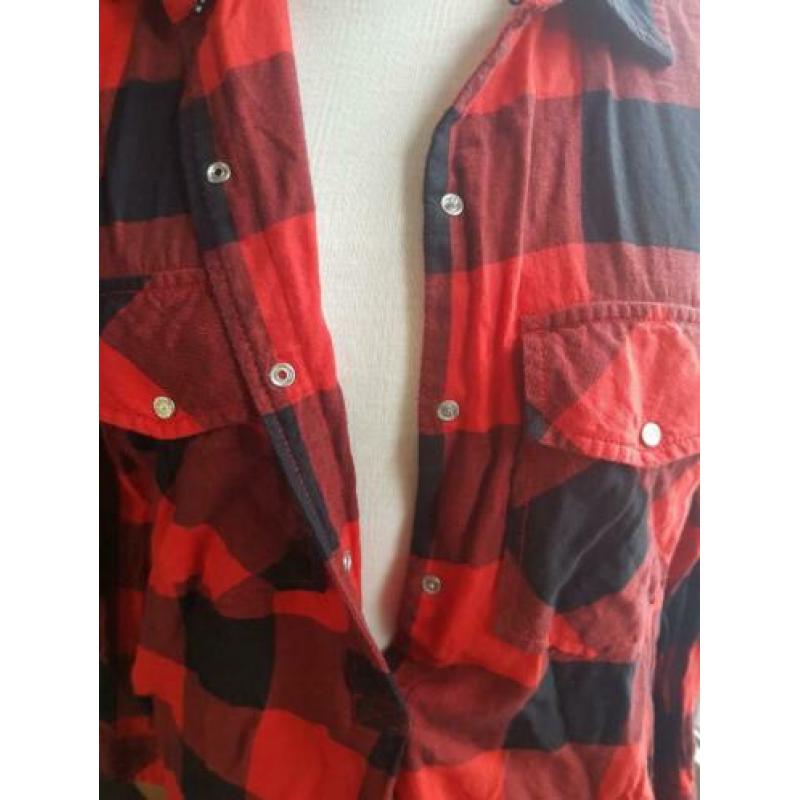 Zwart/rood geblokte blouse Anti Blue S