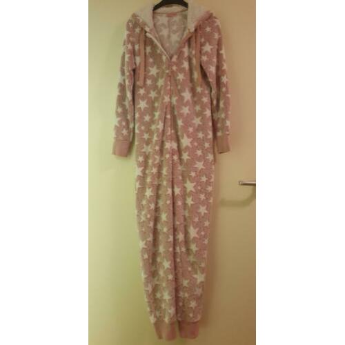 warme roze onesie / huispak met capuchon S 36/38