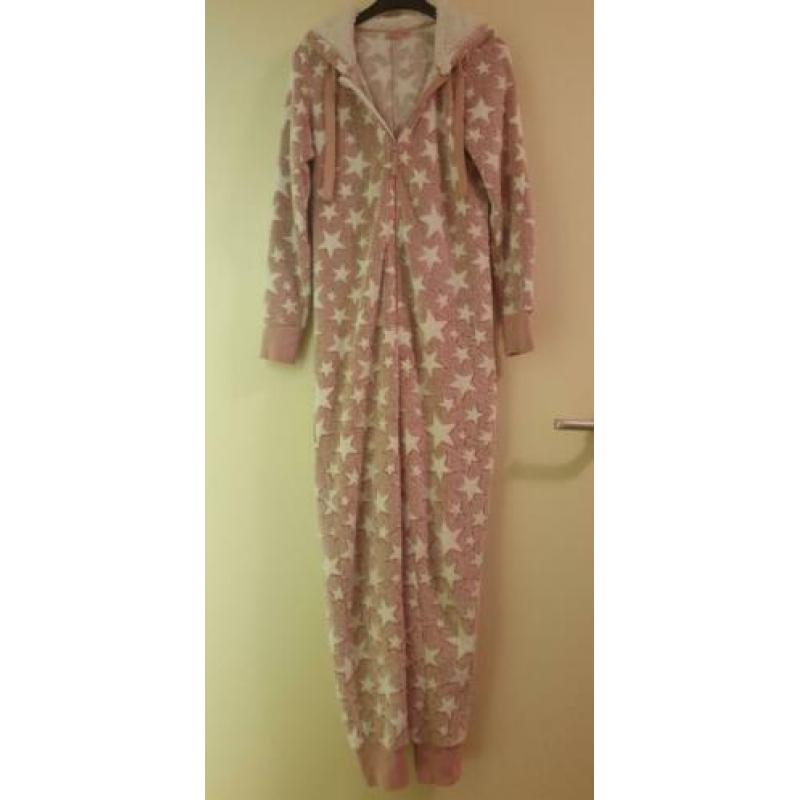 warme roze onesie / huispak met capuchon S 36/38