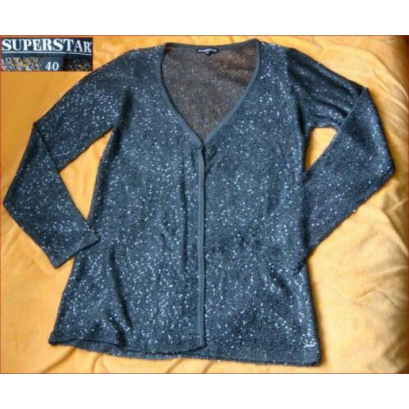 Antraciet SUPERSTAR vest met pailletten maat 40 zgan