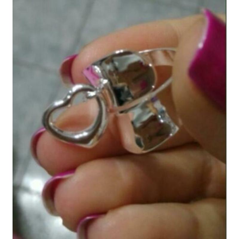 Fashion 925 zilveren ring met hartje - open
