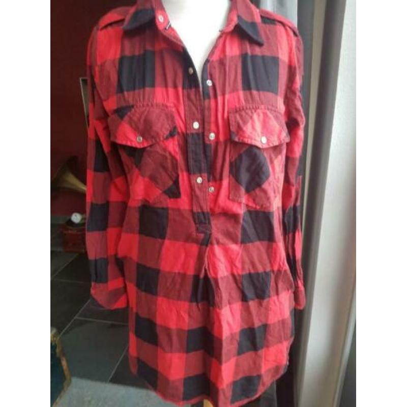 Zwart/rood geblokte blouse Anti Blue S