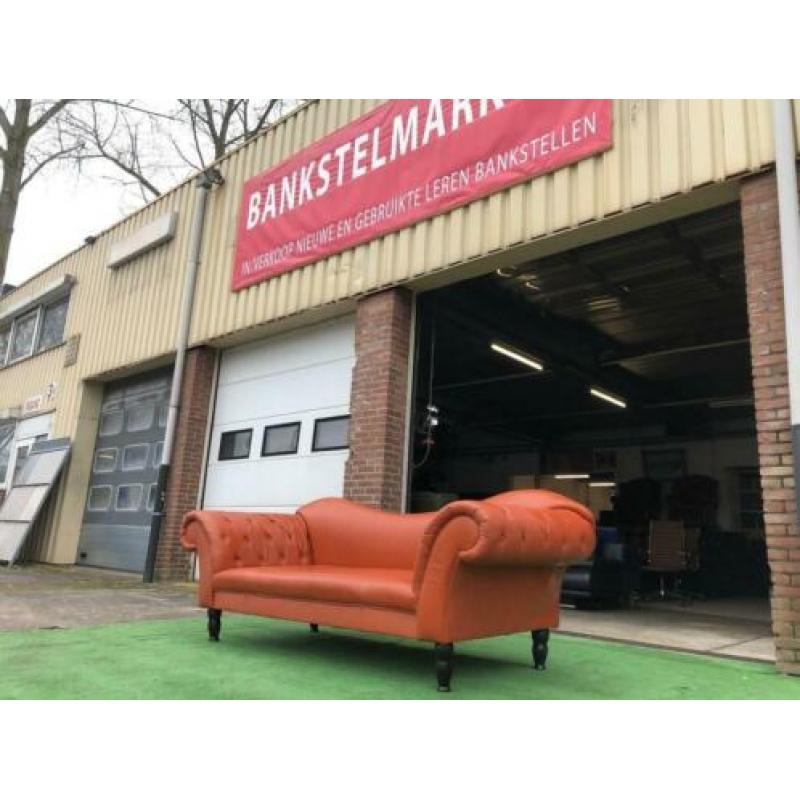Royale oranje/bruin leren CHESTERFIELD lounge bank