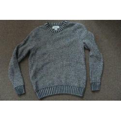 Heren/jongens trui donker blauw/wit gebreide trui Pinguin M