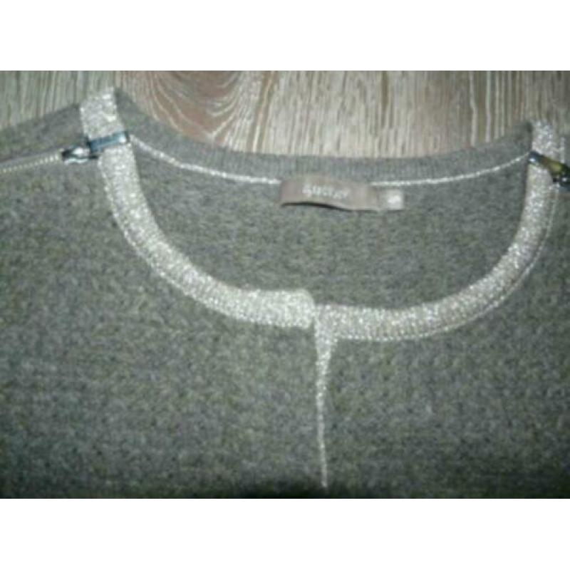 chique taupe wollen trui glitter randen Gustav maat L 40 42