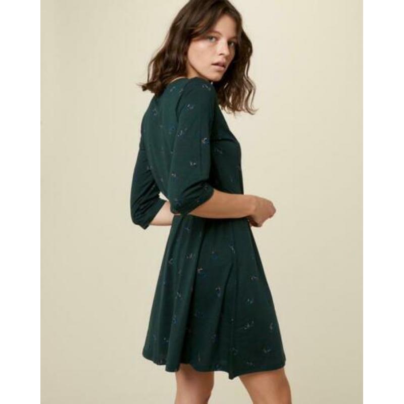 Sessùn mooi groen jurkje, kleine print & leren striklint 38