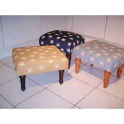 Footstool blauw/witte sterren - 550 blank gelakt - NIEUW !!