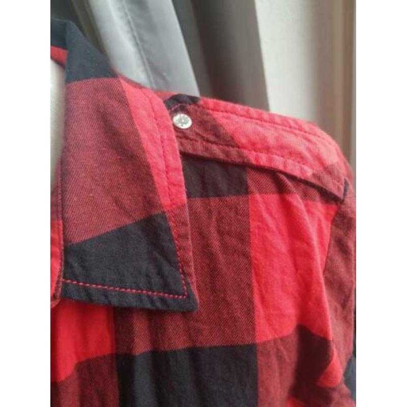 Zwart/rood geblokte blouse Anti Blue S