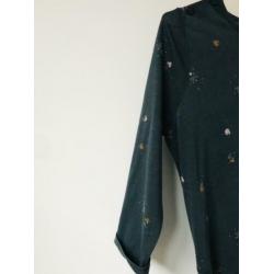 Sessùn mooi groen jurkje, kleine print & leren striklint 38