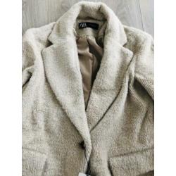 Zara beige bont jas mantel maat M nieuw faux fur