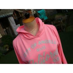 roze ESSENTIALS trui met capuchon maat L als nieuw