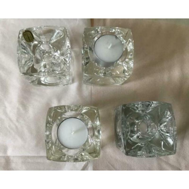 4 kubus kandelaars, Bohemia kristal, vintage