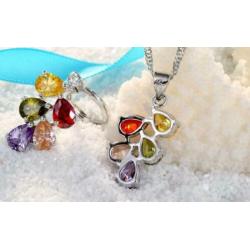 925 Sterling Zilveren Set Kleuren Zirkonia Nieuw