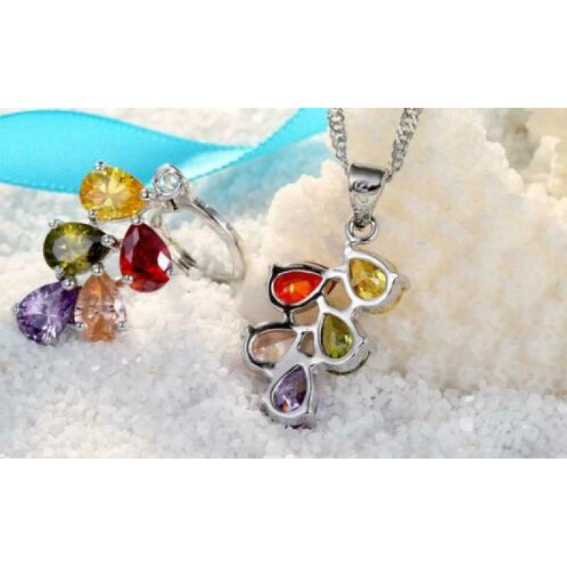 925 Sterling Zilveren Set Kleuren Zirkonia Nieuw