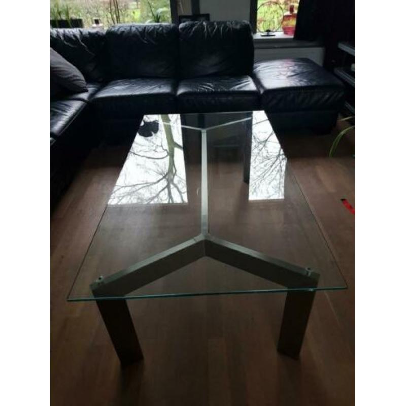 Glazen tafelblad met rvs onderstel 130x70cm