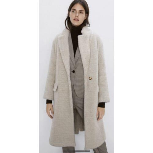 Zara beige bont jas mantel maat M nieuw faux fur