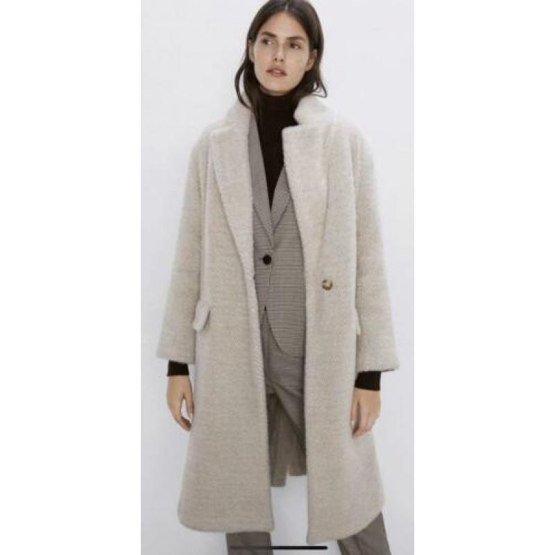 Zara beige bont jas mantel maat M nieuw faux fur