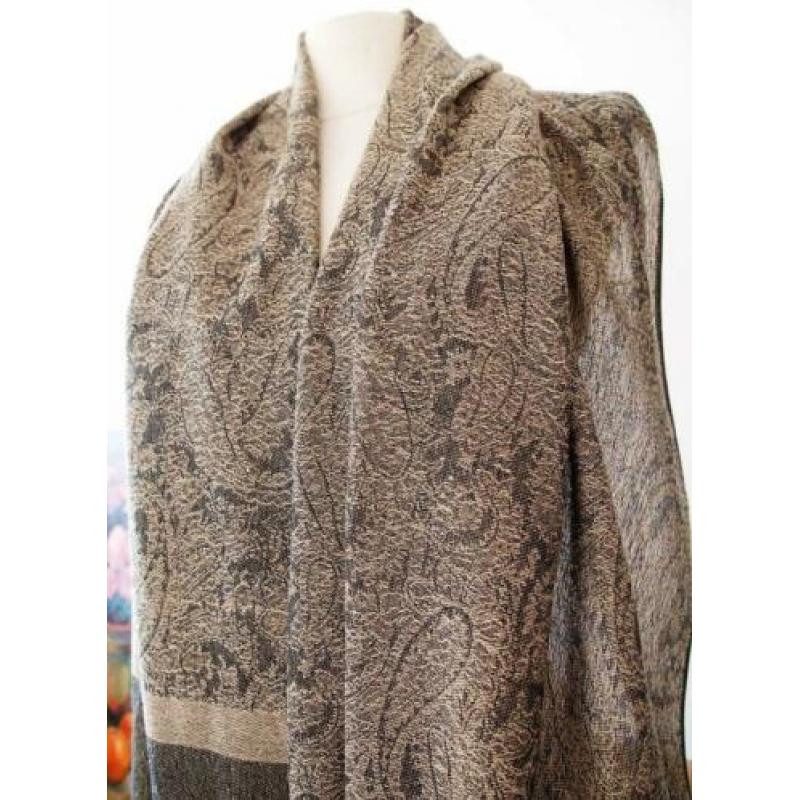Sjaal - 100% katoen - Bruin, zwart met paisley design -Nieuw