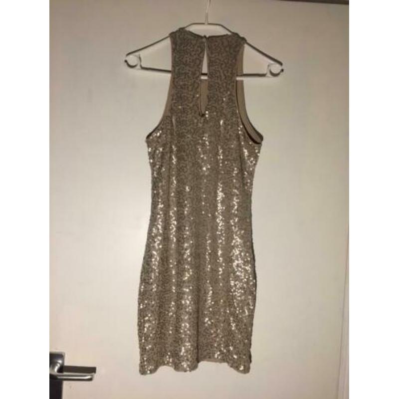 Disco Pailletjes Retro Jurkje Beige Maat M/38/40