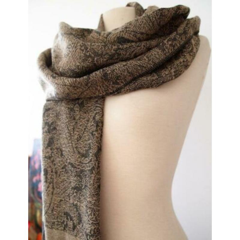 Sjaal - 100% katoen - Bruin, zwart met paisley design -Nieuw