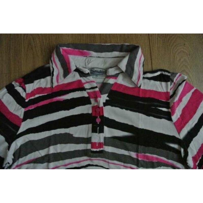sensia shirt 38 streep roze wit zwart 3 kwart mouw