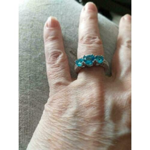 Mooie 925zilveren ring met blauw opaas maat 16.5