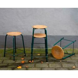 Industriële vintage schoolkrukken - Groen