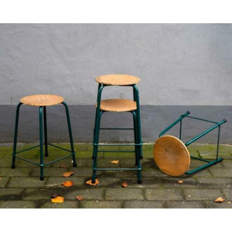 Industriële vintage schoolkrukken - Groen