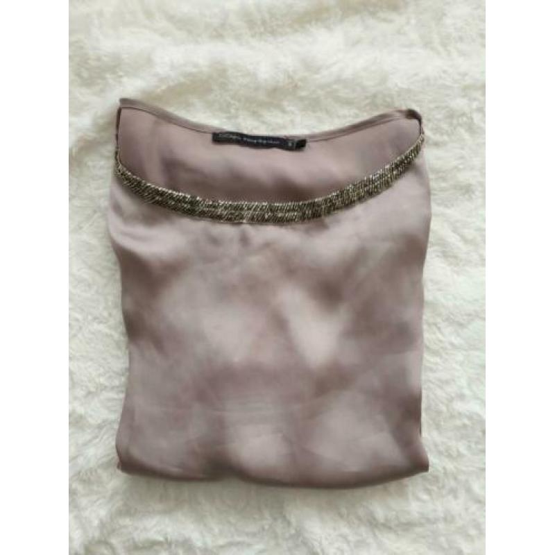 Bruine mouwloze top met kraaltjes maat S